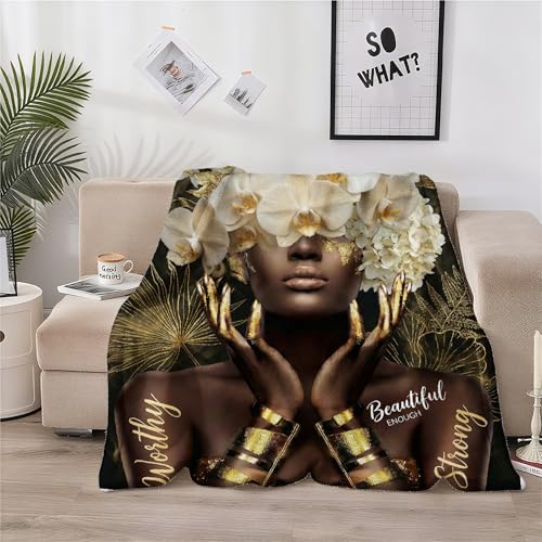 African American Black Girl Women Blanket - Christian Birthday Gifts Blanket- Inspirational Flannel Religious Spiritual Throw Blanket Home Decor 50x60inch - color: Hrmt7