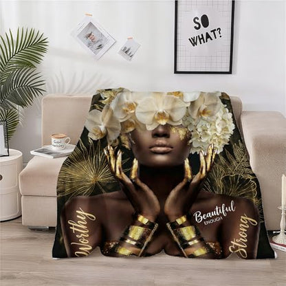 African American Black Girl Women Blanket - Christian Birthday Gifts Blanket- Inspirational Flannel Religious Spiritual Throw Blanket Home Decor 50x60inch - color: Hrmt7