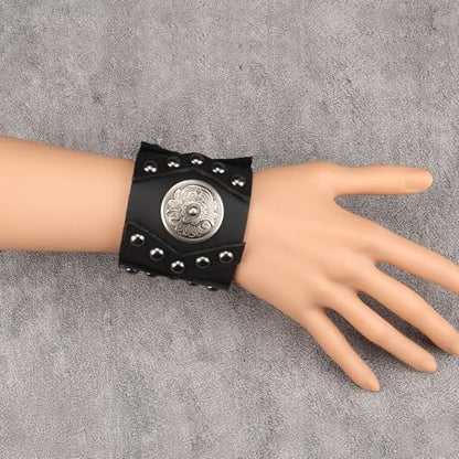 GelConnie Punk Leather Cuff Bracelet Adjustable Straps Wrap Bracelets Arm Armor Cuff Gothic Leather Wristbands for Men, Women - color: MLPB100-Black