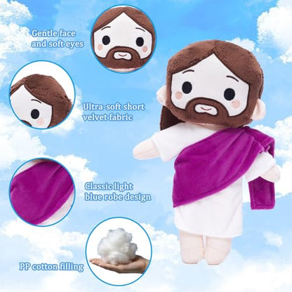 Jesus Plush Doll Jesus Stuffed Bible Doll Christian Plushie Gifts for Easter Christmas Church Religious Gifts for Kids Adults(Purple) - color: Purple