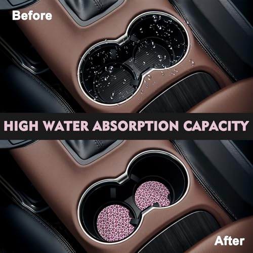 2 Pack Car Coasters for Cup Holders, Cute Car Accessories Interior (Leopard-Pink) - color: Leopard-pink