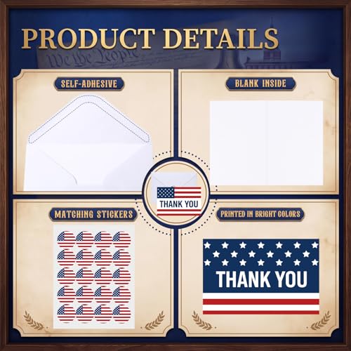 Eaasty 100 Pcs Cards with Stickers, Envelopes, Patriotic Thank You Style - style: Patriotic Thank You Style