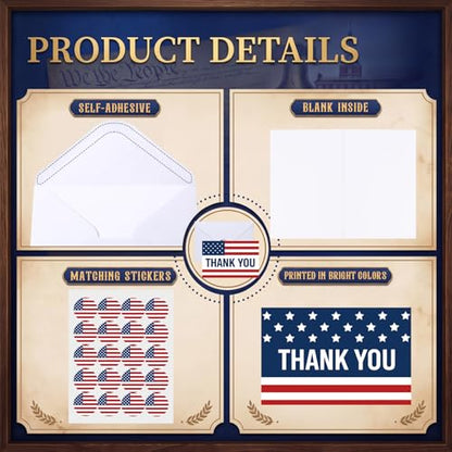 Eaasty 100 Pcs Cards with Stickers, Envelopes, Patriotic Thank You Style - style: Patriotic Thank You Style