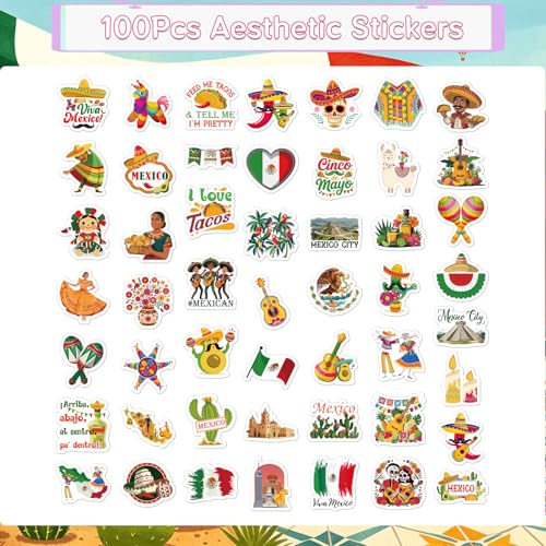 100Pcs Mexican Stickers Mexico Cinco de Mayo Independence Day Decal - color: 100pcs Mexico 924