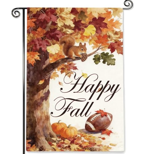Fall Garden Flag for Outside Pumpkin with Thanksgiving Halloween 12x18 Inch - color: Red Fall