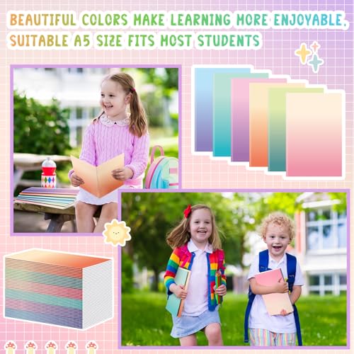 Handepo 100 Pack A5 Composition Notebooks 5"x8" Wide Ruled Notebook - color: Gradient Color, size: A5