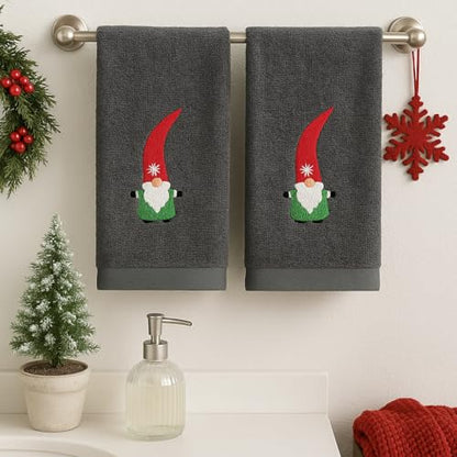 Christmas Gray Grey Guest Hand Bathroom Towels Elegant Winter Gnome, 16x26" - color: Nordic Gnome
