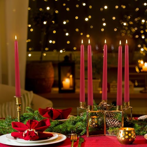 12 Pack Red Taper Candles, 10 inch Unscented Dripless Dinner Candles - color: Red, size: 12Pack
