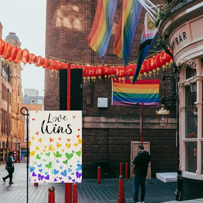 Love Wins Pride Garden Flag 12x18 Double-Sided Rainbow LGBTQ Outdoor Banner - color: love 12x18