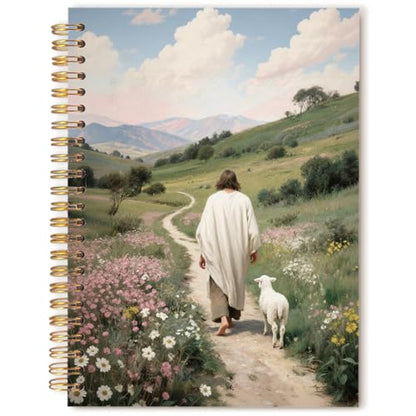 Christian Jesus Notebook Journal, Religious Jesus Leaves the 99 Sheep Bible Prayer Spiral Hardcover Notebook Journal for Church Notes Study Office Work, 5.5x8.3 Inch - color: Christ the Shepherd