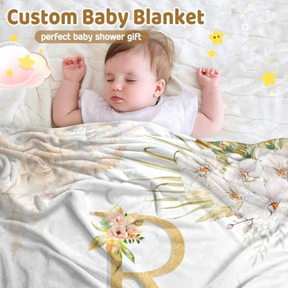 Personalized Floral Blanket for Girls with Name - color: Floral Name-b