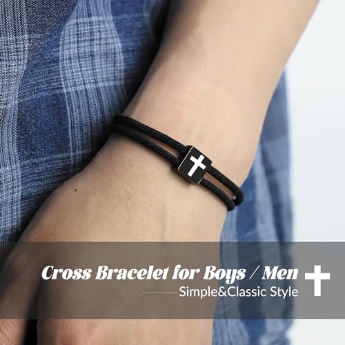 Black Cross Bracelet for Men Boys Birthday Easter Valentines Baptism Confirmation Graduation Christmas Gifts - style: Confirmation