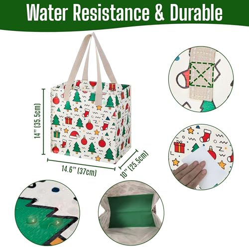 VENO 4 Pack Large Grocery Bag Reusable Shopping Bags with Hard Bottom - color: Jingle Mix - 4 Pack