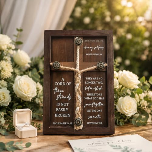 A Cord of Three Strands Wedding Ceremony Sign,15×10"Three Strands Cord Unity Cross Christian Wedding Gifts Unity Ceremony Ideas Christian Marriage Gifts Decor for Couple Wood & Home Décor