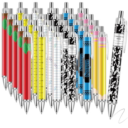 30 Pcs Teachers Pens Bulk Back to School Gifts Cute Retractable Ballpoint Pens Black Ink Writing Pen First Day of School Gift for Classmates Coworker Staff Office Supplies - style: School