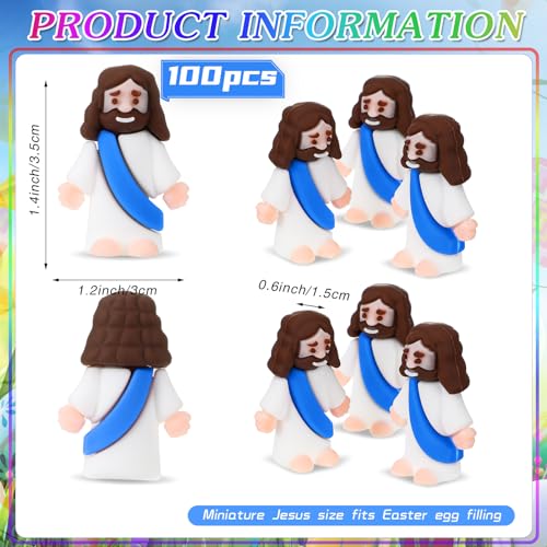 Bememo 100 Pcs Jesus Toys Original Design Mini Rubber Little Jesus Figurine to Hide and Seek Religious Party Favors Sunday School Craft Baptism Gifts for Easter Egg Stuffers(Blue) - color: Blue