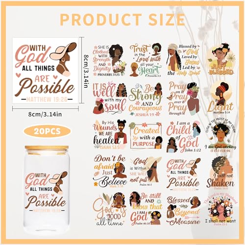 Black Girl UV DTF Cup Wraps, Transfer Stickers for Glass Tumblers - color: boho girl405