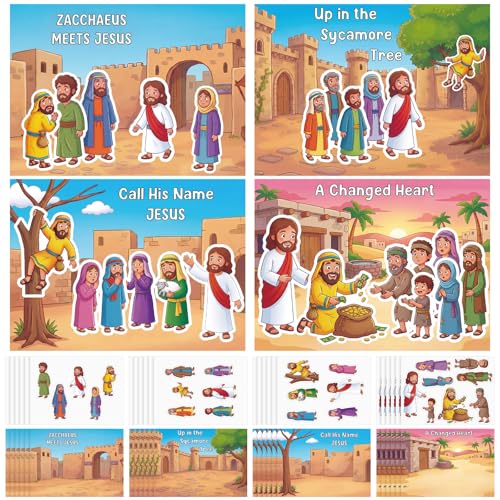 Marspark 24 Pcs Religious Bible Craft Stickers Set Zacchaeus Story Make Your Own Scene Kit Christian DIY Art Project Supplies VBS Sunday School and Church Party Activities - style: Bible Scene
