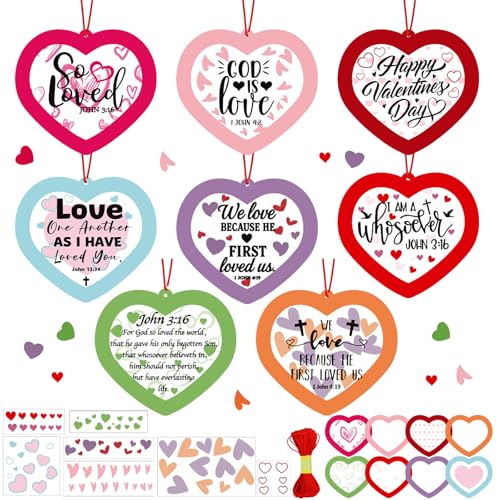 Frienda 48 Set Christian Crafts Religious Mother's Day Craft Kit with Sticker DIY Christian Religious Hanging Ornament Make Your Own Sunday School Home Decor for Party Favors Activities - style: Heart