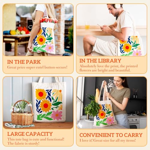 Aesthetics Canvas Tote Bag - Art Design Gift for Women, Reusable Purse Tote Bag with Inner Zip Pocket - style: Floral