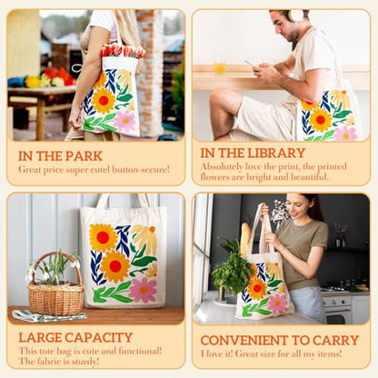 Aesthetics Canvas Tote Bag - Art Design Gift for Women, Reusable Purse Tote Bag with Inner Zip Pocket - style: Floral