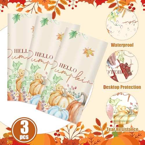 3Pcs Fall Pumpkin Tablecloths, Disposable Thanksgiving Party Table Cover - color: Watercolor Pumpkin