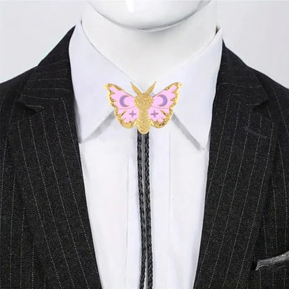 GelConnie Bolo Tie for Women Heart Cowboy Necktie Flower Gothic Mens Bolo Ties Bolero Necklace Red Western Ties for Men - color: Blue Gold Moth Tie