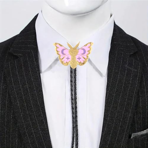 GelConnie Bolo Tie for Women Heart Cowboy Necktie Flower Gothic Mens Bolo Ties Bolero Necklace Red Western Ties for Men - color: Blue Gold Moth Tie