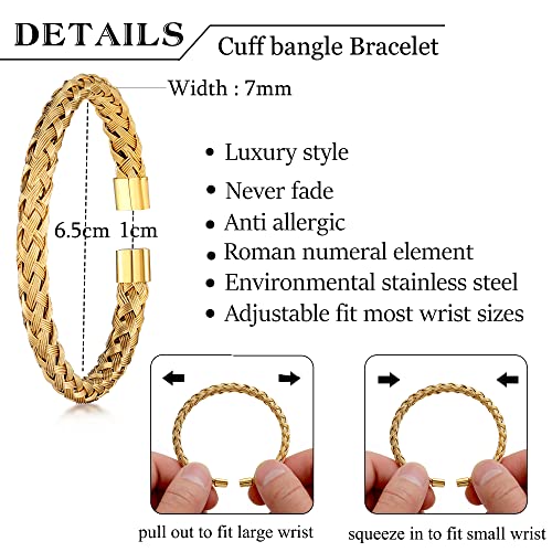 WFYOU Stainless Steel Bracelets for Men Gold Cuff Bracelet Birthday Gifts - color: Gold 6