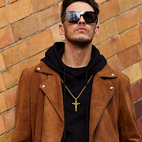 Cross Charm for Car Rearview Mirror Pendant Men Crucifix Necklace Car Hanging Accessories Ornament Decorations Interior for Truck Mirror Auto Jesus Cross for Christians (Gold) - color: 810-Gold