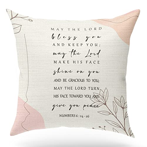 KongMoTree Bible Verse Pillow Cover, Numbers 6:24-26, Scripture Art Pillow Case for Farmhouse Home Office Bedroom Living Room Porch Decoration, Christian Religious Gift Church Gifts, 18x18 Inches - color: Numbers 6:24-26.