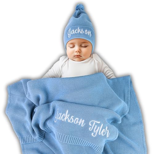 Personalized Baby Blanket Gift Box, 100% GOTS Organic Certified, Customized Swaddle Blanket with Name, Receiving Blankets for Boys and Girls, Embroidered Gifts for Newborns, Kids and Baby Showers