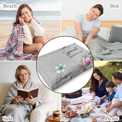 Christian Religious Gifts for Women, Grey Christian Blanket with Flowers - color: Grey, size: 60"x50"