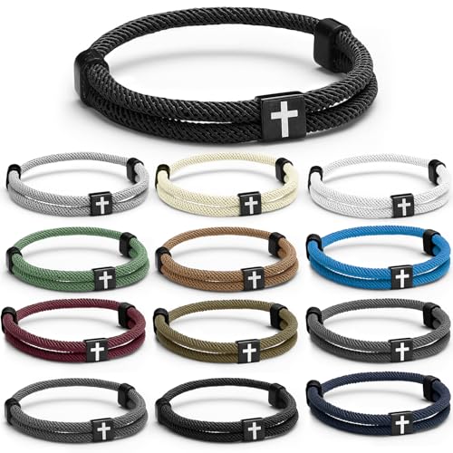 Landical 12 Pcs Christian Braided Cross Bracelet, Adjustable - color: Novelty Color