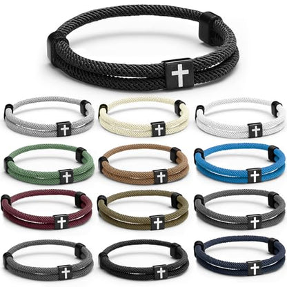 Landical 12 Pcs Christian Braided Cross Bracelet, Adjustable - color: Novelty Color