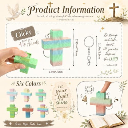 Kenning 12 Pcs Christian Clicker Keychain 3D Fidget Toy - style: Colored Cross