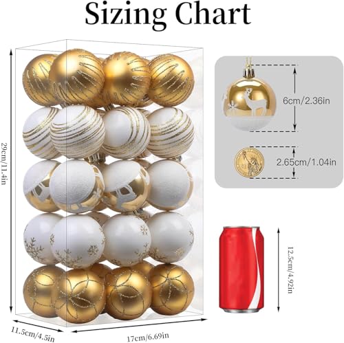 SHareconn 30ct 2.36 Inch Christmas Tree Balls Ornaments, Gold & White, 60mm - color: Gold & White, size: 2.36 inch