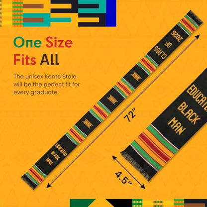 Kwabla's Kente Graduation Stole Class of 2026 | Celebrate Culture with the African Graduation Stole - color: Educated Black Man Class of 2026