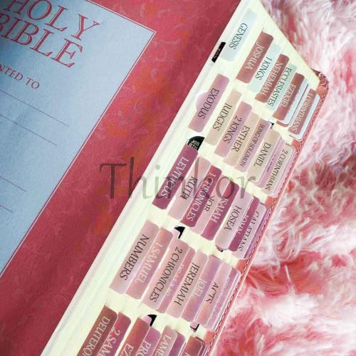 Thinkor- Repositionable Bible Tabs, 66 Pink Theme Laminated Tabs for Women, Study Bible Gifts - color: White Pink