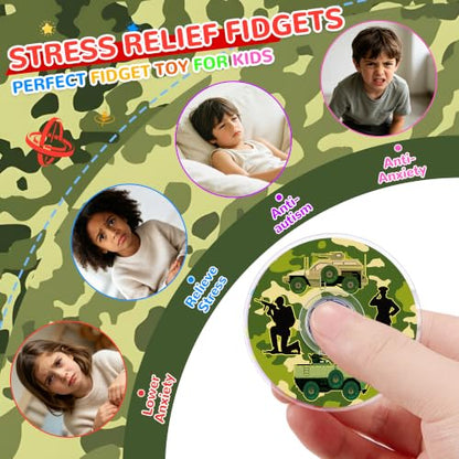 52 Pack Army Party Favors Fidget Spinner for Kids Birthday, Military Fidget Spinner Bulk for Classroom Rewards, Goodie Bag Stuffers, Soldier Party Supplies - color: Tl-sa-3-camouflage