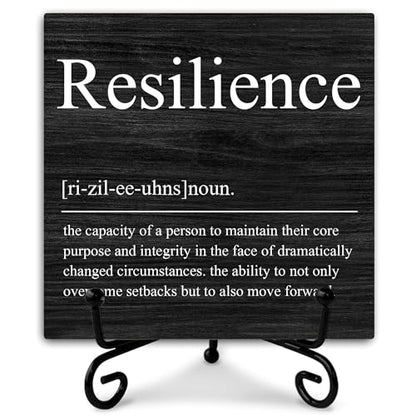 Resilience Wooden Sign Decor, Inspirational Definition Quote Plaque, Rustic Wooden Plaque Sign With Iron Stand, Farmhouse Home Office Restroom Desk Shelf Decorations - style: Inspirational