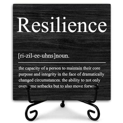 Resilience Wooden Sign Decor, Inspirational Definition Quote Plaque, Rustic Wooden Plaque Sign With Iron Stand, Farmhouse Home Office Restroom Desk Shelf Decorations - style: Inspirational