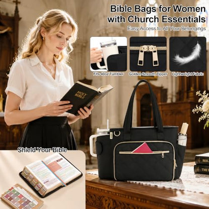 Large Bible Tote Bag for Women, Elegant Black
