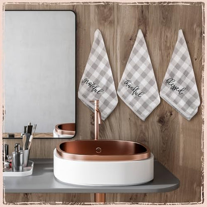 3 Pcs Gray Plaid Farmhouse Hand Towel Blessed Thankful Grateful Embroidered - color: Farmhouse, size: 13.3 x 29.5 inches