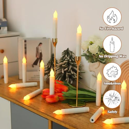 Lezonic Flameless Battery Operated Candlesticks Flickering, 24Pcs White LED Battery Christmas Window Candles, 6 Inch Short Taper Candles Hanging Halloween Floating by Touch, No Remote - color: 24pcs(Touch)