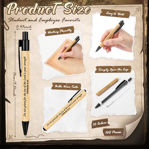 Cholemy 100 Pcs Christian Bible Verse Pens Jesus Inspirational, Black - color: Black