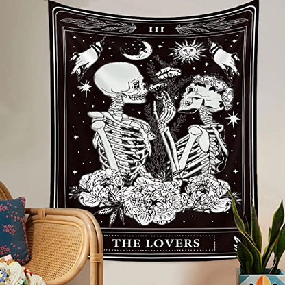Naykow Skull Tapestries Black and White Skeleton Gothic Grunge Dark Witchy Wall Hanging Decor Tapestry for Bedroom Aesthetic Alt Room (60x80 inches vertical) - size: 80"L x 60"W