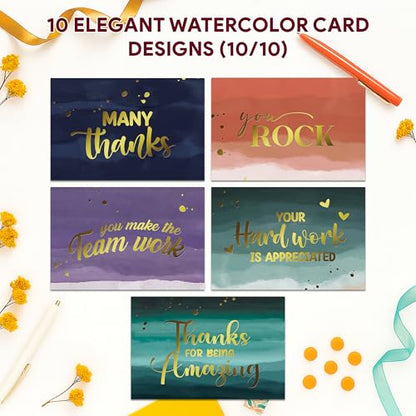 Decorably 50 Pack Gold Foil 6x4in Watercolor Thank You Cards with Envelopes