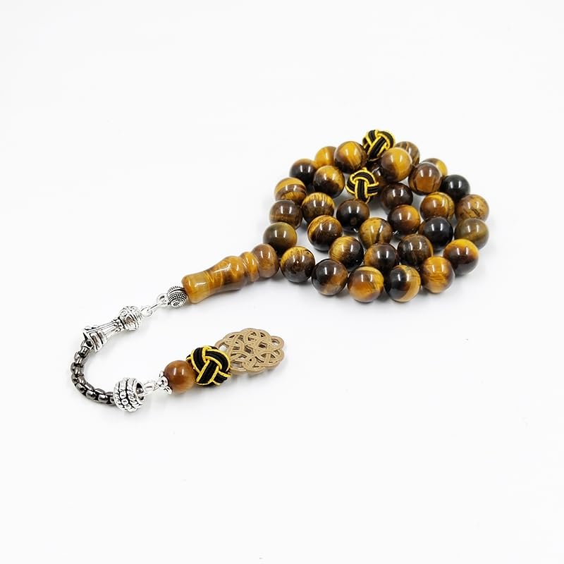 albasha Tasbih Natural Tiger eye stone With Tabizon handmade Muslim rosary bead Misbaha beads Islamic gift - size: 10mm x 45beads