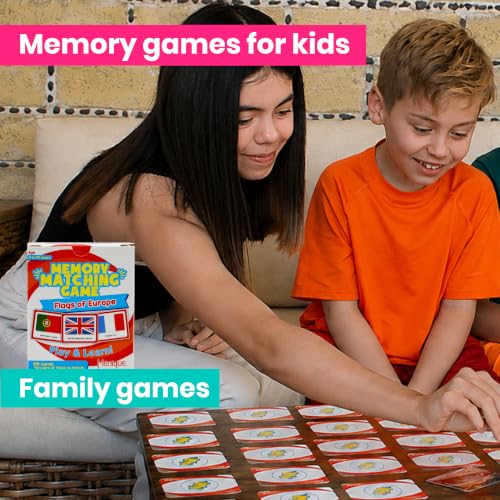 Menique Flags of Europe Memory Matching Game – 100 European Flags Flash Cards (50 Pairs) with Countries & Capitals – Educational Geography Family Game for Kids and Adults - style: Flags of Europe